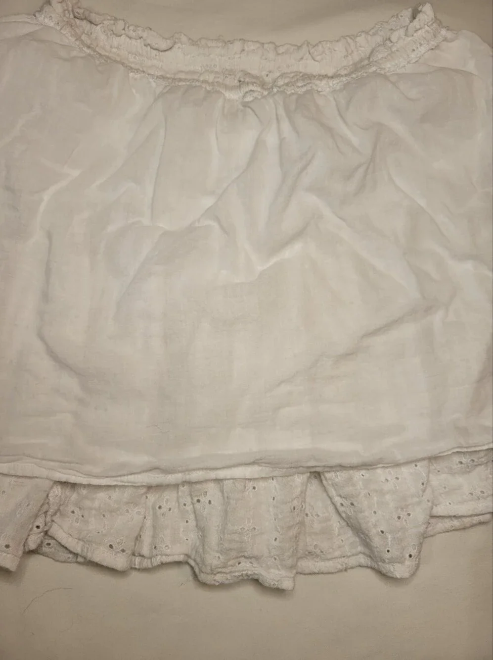 American Eagle Outfitters White Eyelet Tiered Mini Skirt with Drawstring
